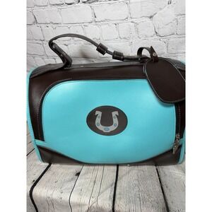 PET FLYS Dog/Cat Airline Carrier Brown & Turquoise Leather Leopard Medium